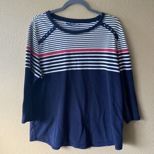 Karen Scott Womans Striped Blue White and Pink‎ Sweater Relaxed Fit Workwear